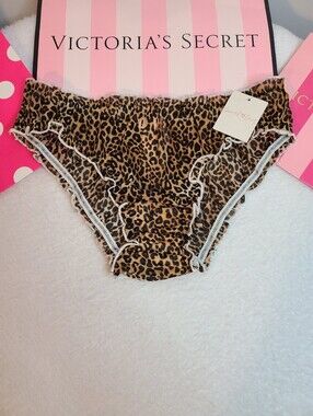 Retired VS PINK Laurel & Love Leopard Ruffle Mesh Bikini Panty Size Sm